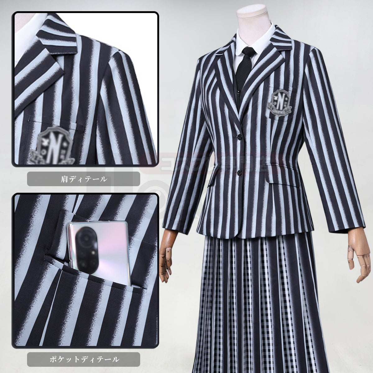 【新着商品】HOLOUN ウェンズデーアダムス ウェンズデイのコスプレ服  制服セット 学園 学校制服 大人用サイズ ハロウィン ハロウィン仮装 衣装 セット クリスマス イベント 演出服