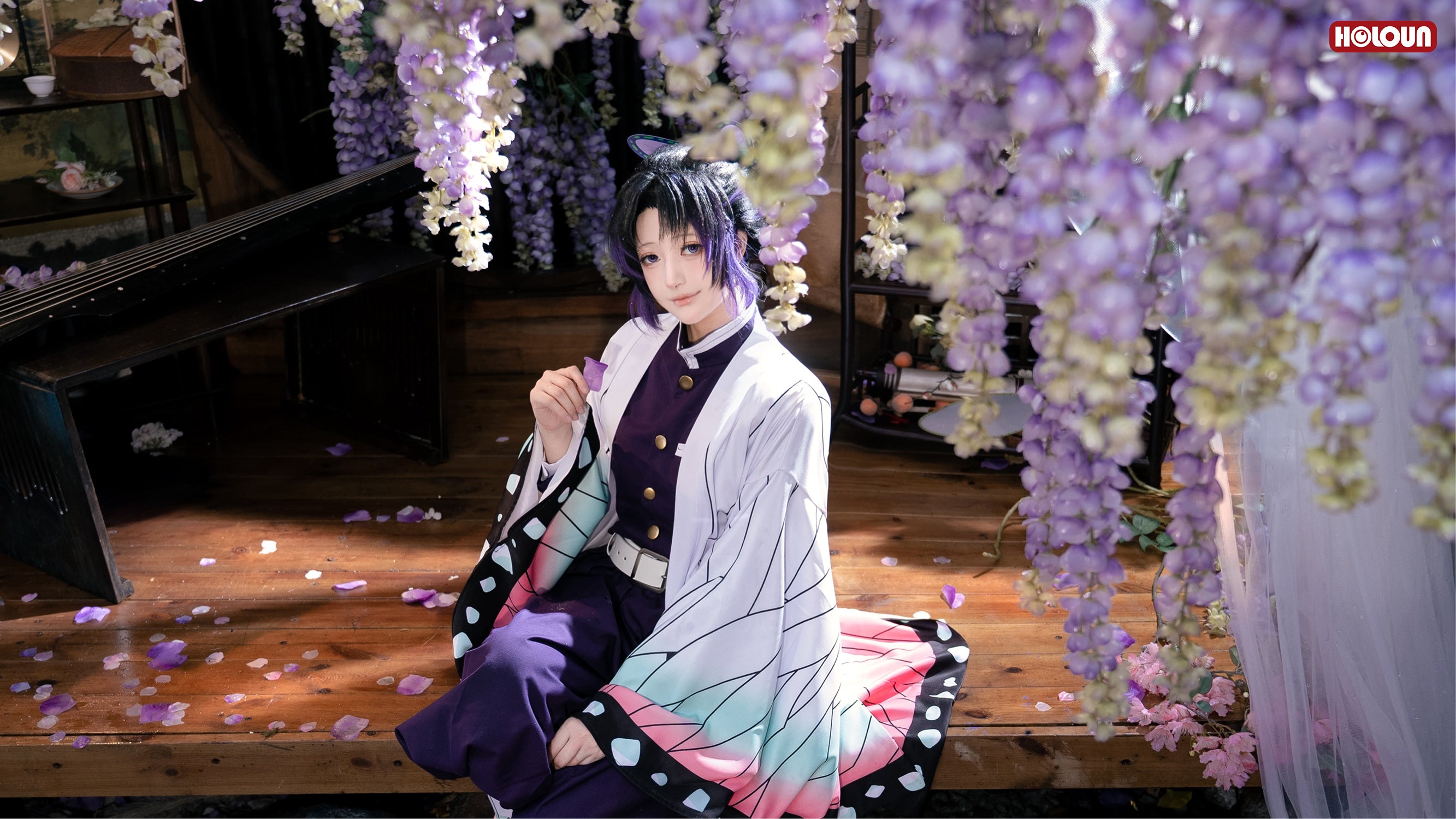 【在庫品】HOLOUN 鬼殺の隊 胡蝶しのぶコスプレ服 ハロウィン アニメハロウィン仮装 衣装 セット クリスマス イベント  アニメ 演出服