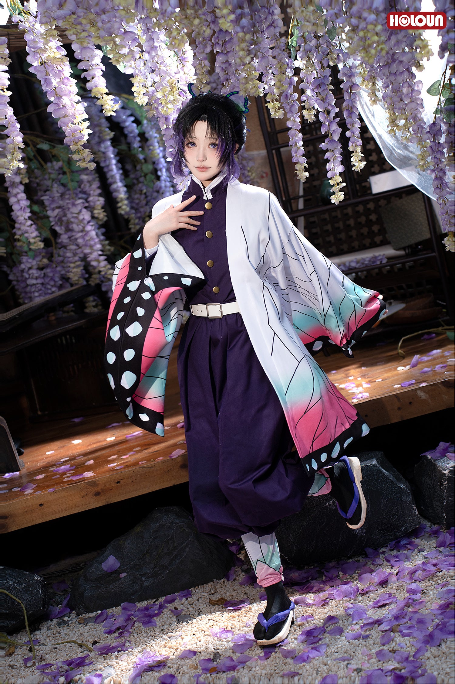 【在庫品】HOLOUN 鬼殺の隊 胡蝶しのぶコスプレ服 ハロウィン アニメハロウィン仮装 衣装 セット クリスマス イベント  アニメ 演出服
