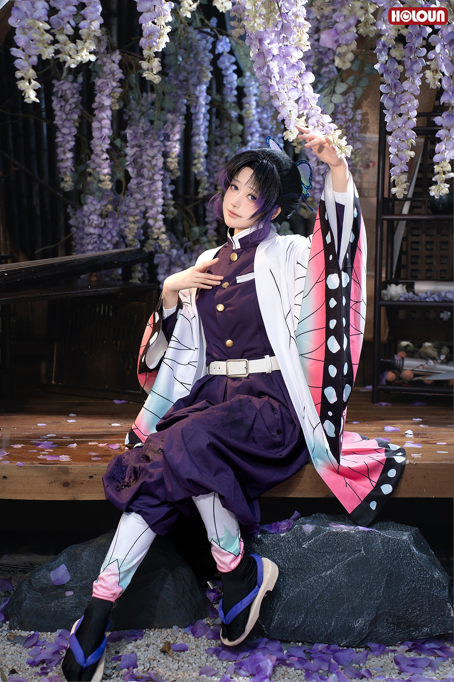 【在庫品】HOLOUN 鬼殺の隊 胡蝶しのぶコスプレ服 ハロウィン アニメハロウィン仮装 衣装 セット クリスマス イベント  アニメ 演出服